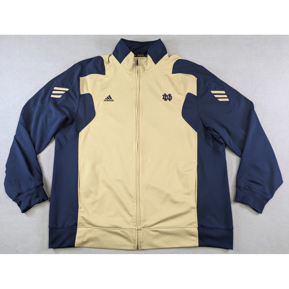 Notre Dame Jacket Mens 3XL Gold Adidas Windbreaker Football Training Full Zip